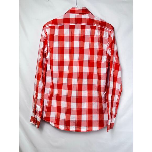 Jules Women's Medium Orange/White Buffalo Check Lightweight Summer Blouse - Picture 2 of 7